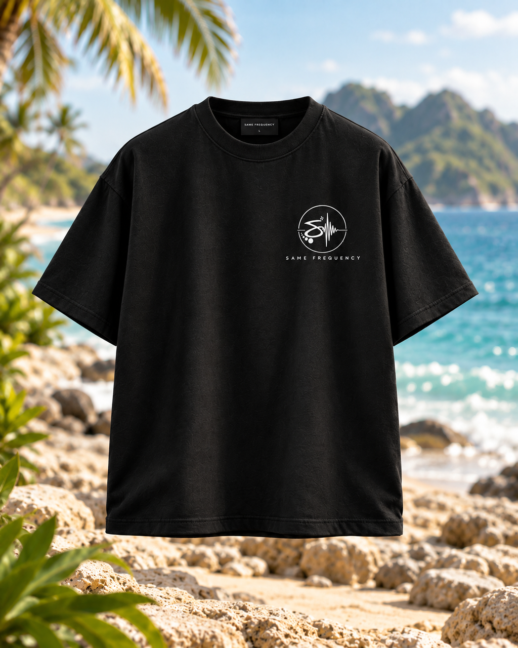 Same Frequency Signature Oversized Tee — Black front