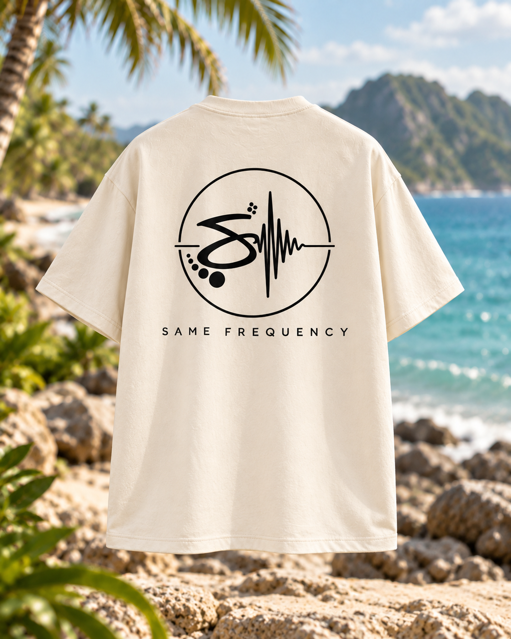 Same Frequency Signature Oversized Tee — Cream back
