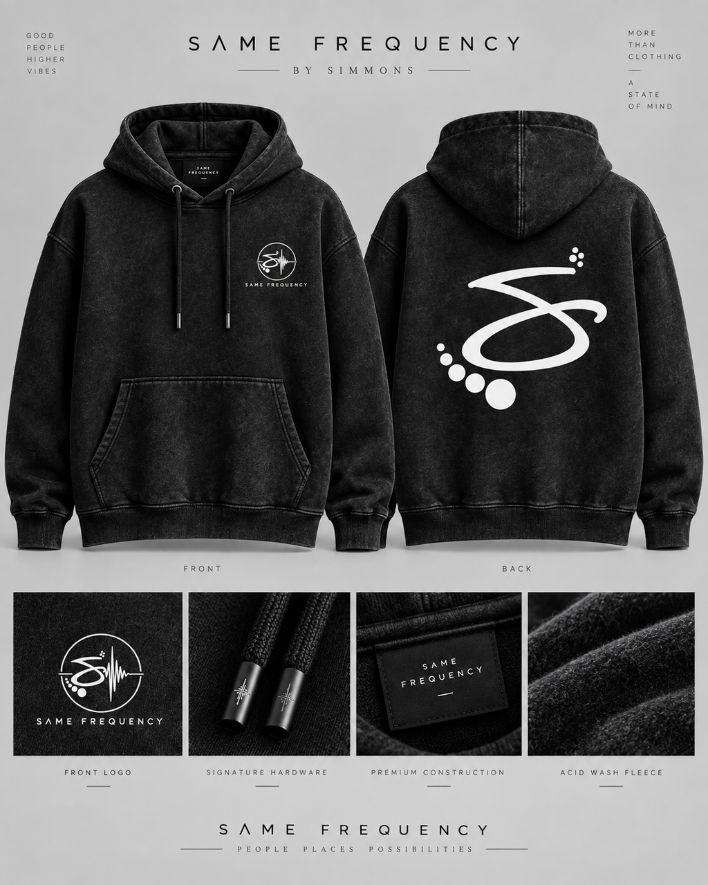 Same Frequency S-Back Acid Wash Hoodie — Black approved exact-art rendering
