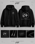 Same Frequency Signature Acid Wash Hoodie — premium editorial black hoodie showcase