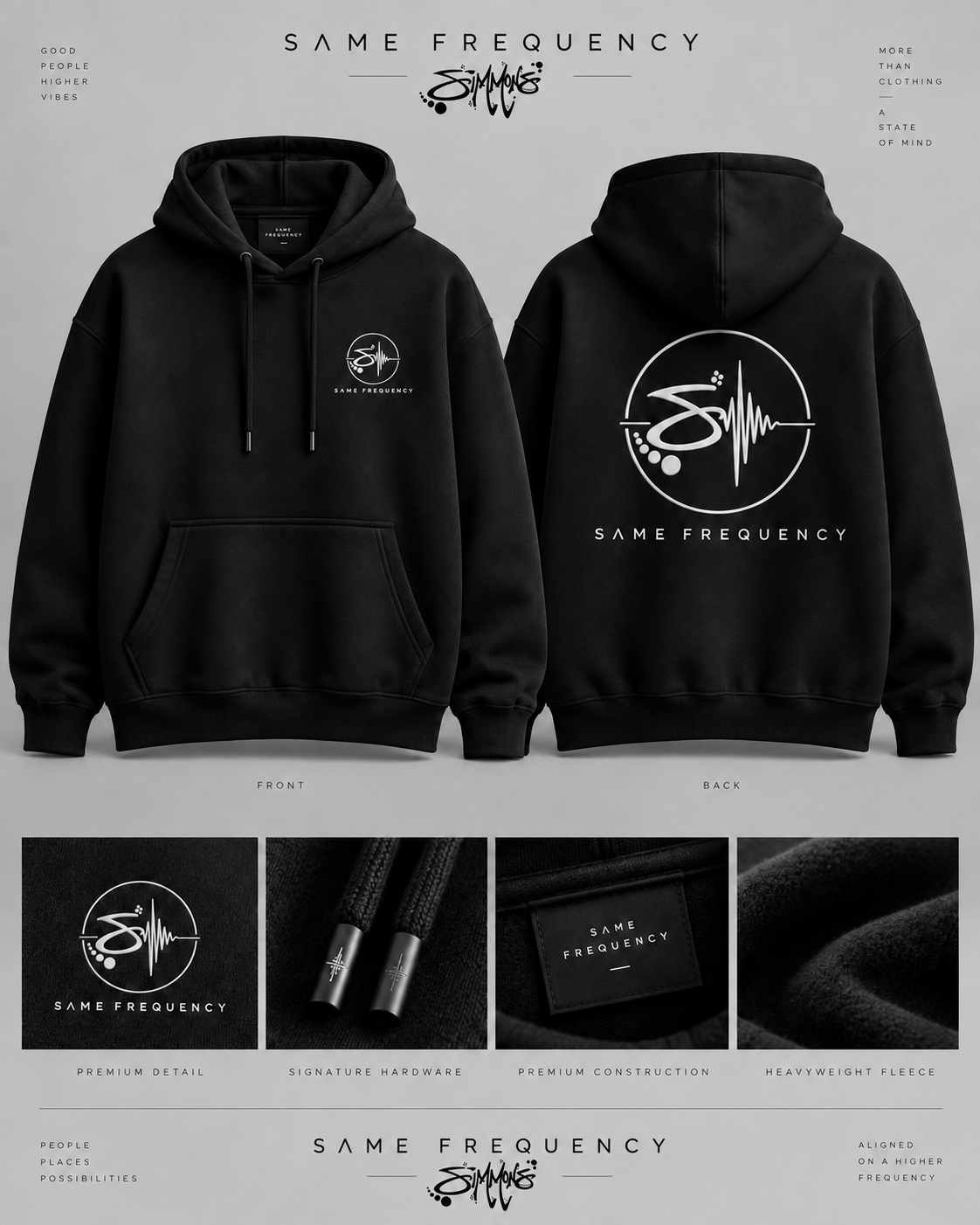 Same Frequency Signature Acid Wash Hoodie — premium editorial black hoodie showcase