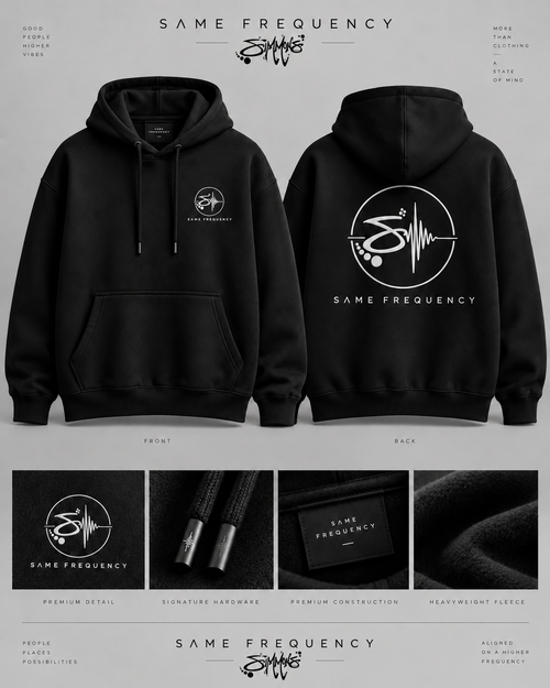 Same Frequency Signature Acid Wash Hoodie — premium editorial black hoodie showcase