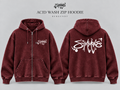 SIMMONS Acid Wash Zip Hoodie — Burgundy labeled mockup